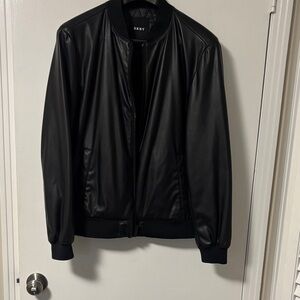 DKNY Black Faux Leather Bomber Jacket